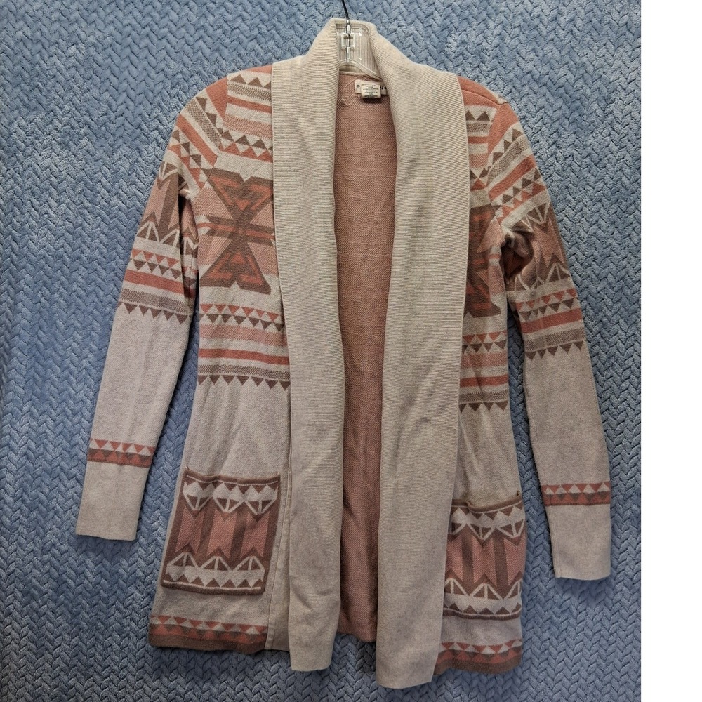Yet Again Southwestern Geometric Open Front Cotton Cardigan Sweater Small